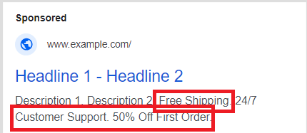 Image showing callout extensions of google ads extensions