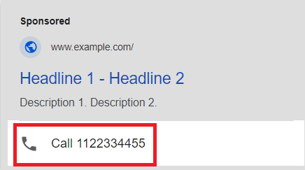 Image showing Call extension of google ads extensions