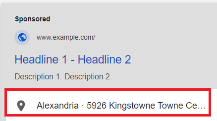 Image showing location extension of google ads extensions